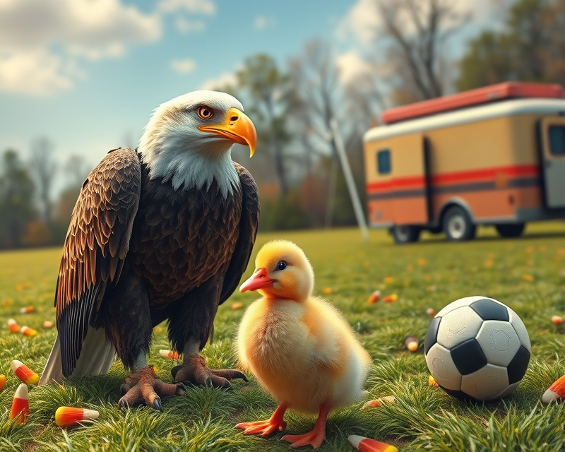 eagle, candy corn, duckling, soccer, van